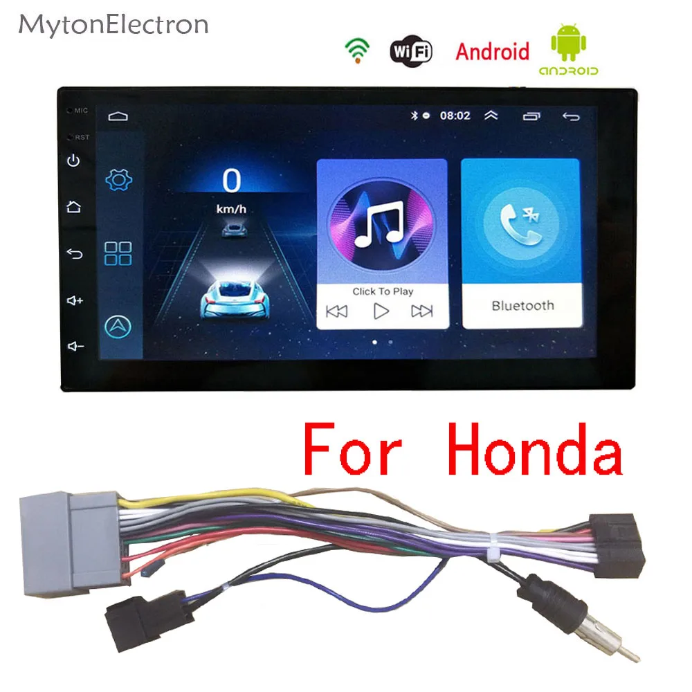 With Honda cable 2Din Android стерео Bluetooth gps навигация wifi стерео видео 7 дюймов авто кран ПК настольный Универсальный Автомобильный мультимедийный плеер - Цвет: With Honda cable