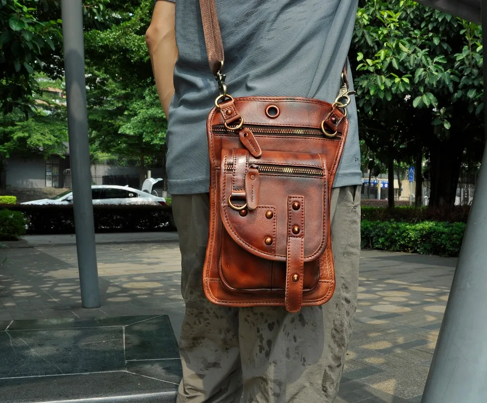 Quality Leather Men Design Casual 8&quot Tablet Messenger Sling Bag Multifunction Fashion Travel Waist Belt Pack Leg Drop 2141bu | Багаж и