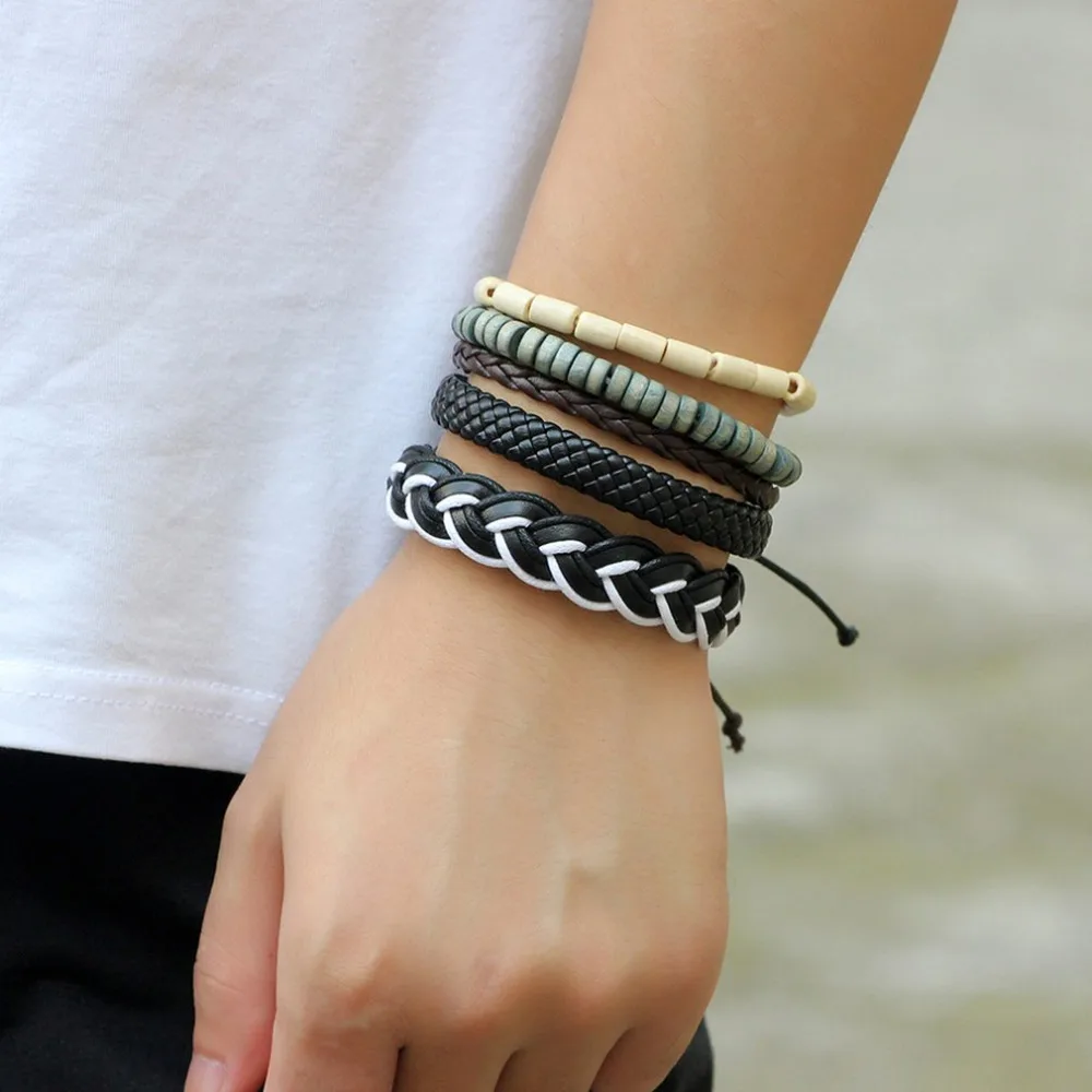 5 шт./лот плетеный браслет ручной работы из искусственной кожи в этническом стиле