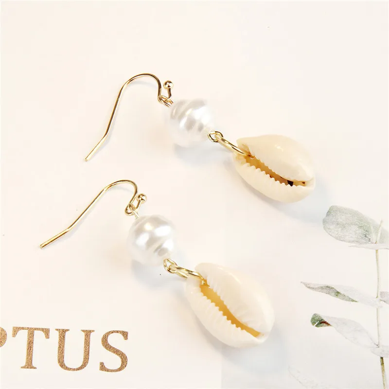Богемные Винтажные серьги Concha золотые длинные для женщин Cowrie Sea Shell Висячие