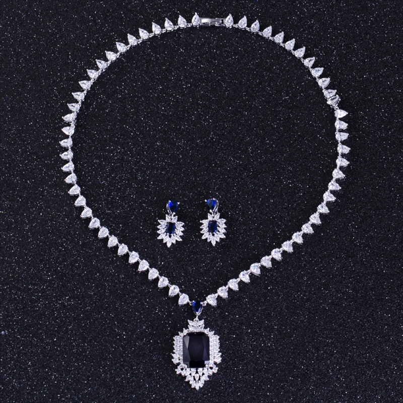 

DOKOL Luxury Design Square Zircon Bridal Jewelry Sets Silver Color Big CZ Stone Necklace Sets For Wedding DKS0002