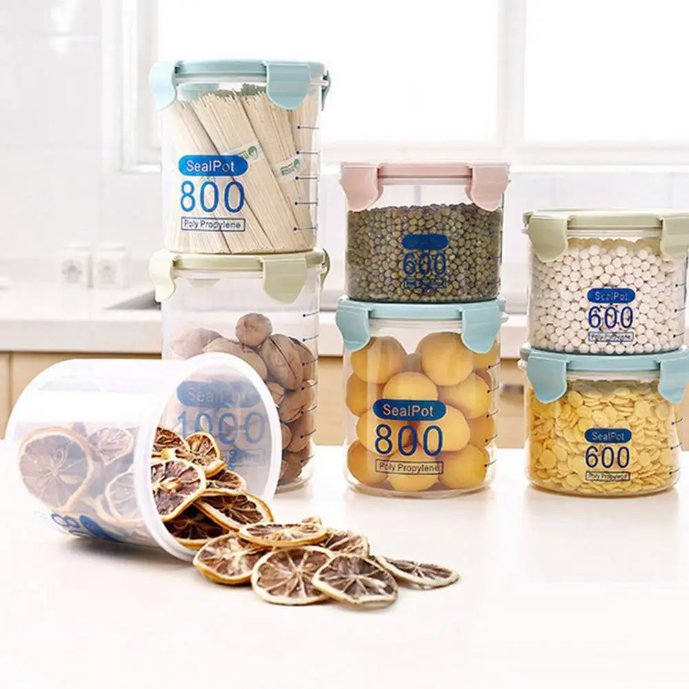 

Clear Plastic Sealed jJar Canister Snack Tea Coffee Kitchen Food Storage Jar Bottle with Clip Top new