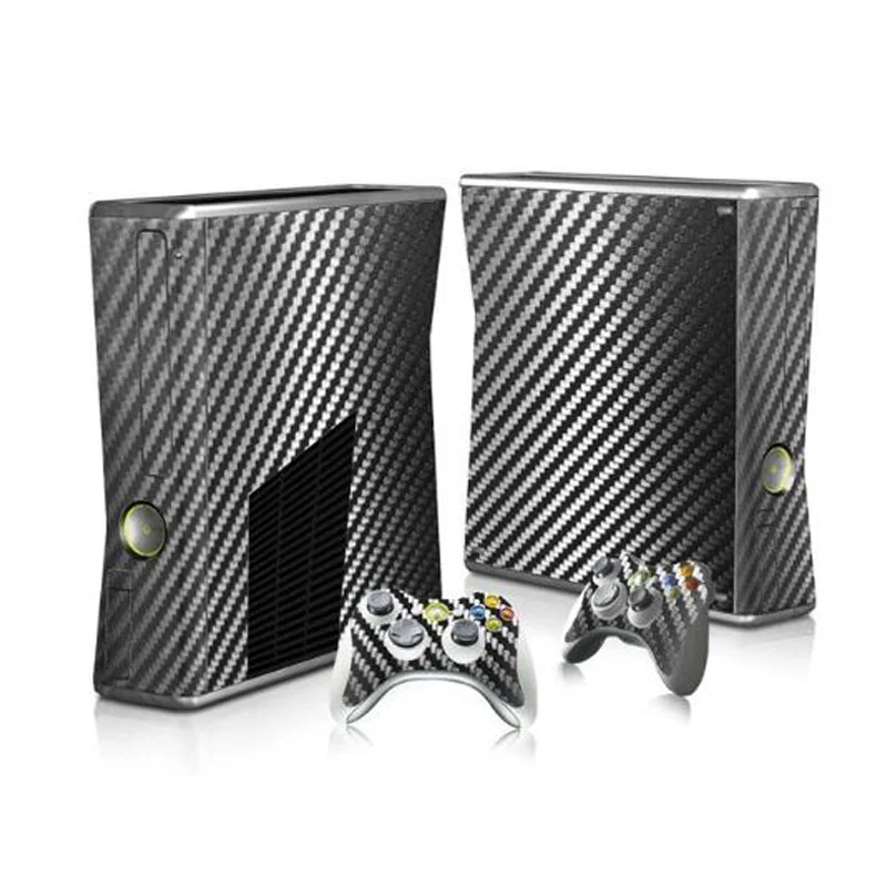 Углеродная защитная виниловая наклейка Fibrei для Xbox 360 Slim консоль с 2 контроллерами