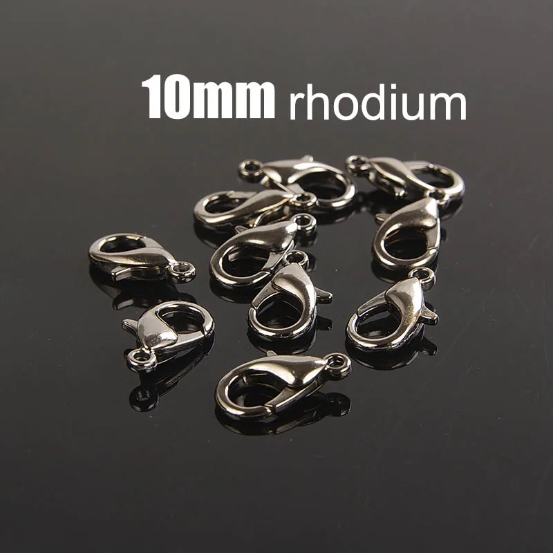 rhodium 10 50 шт. 10/12/14/16 мм Серебряный угольно-черный золотой застежками для изготовления ювелирных изделий Цепочки и ожерелья застежка Разъем Браслет "сделай сам" конец Крючки - Цвет: rhodium 10