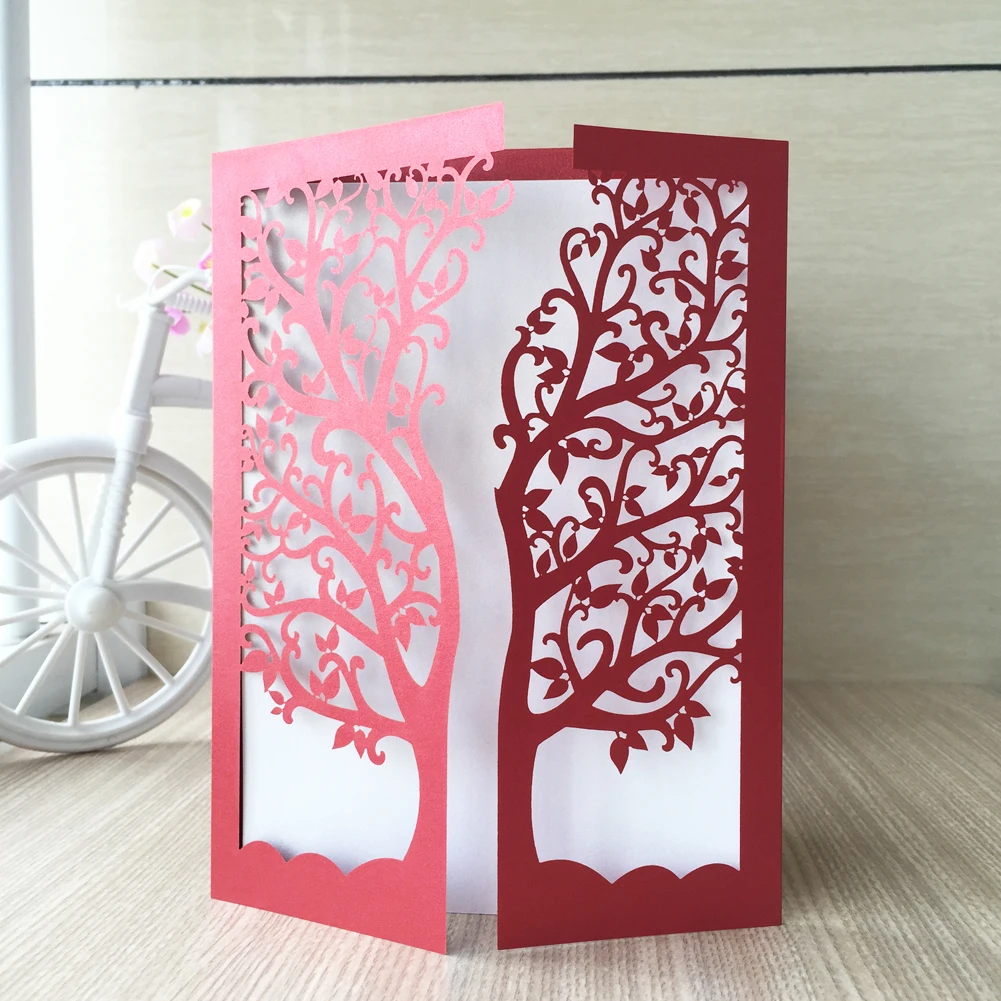 

50pcs/lot hot laser cut chic tree design romantic wedding invitations cards party decoration personalized greeting card business