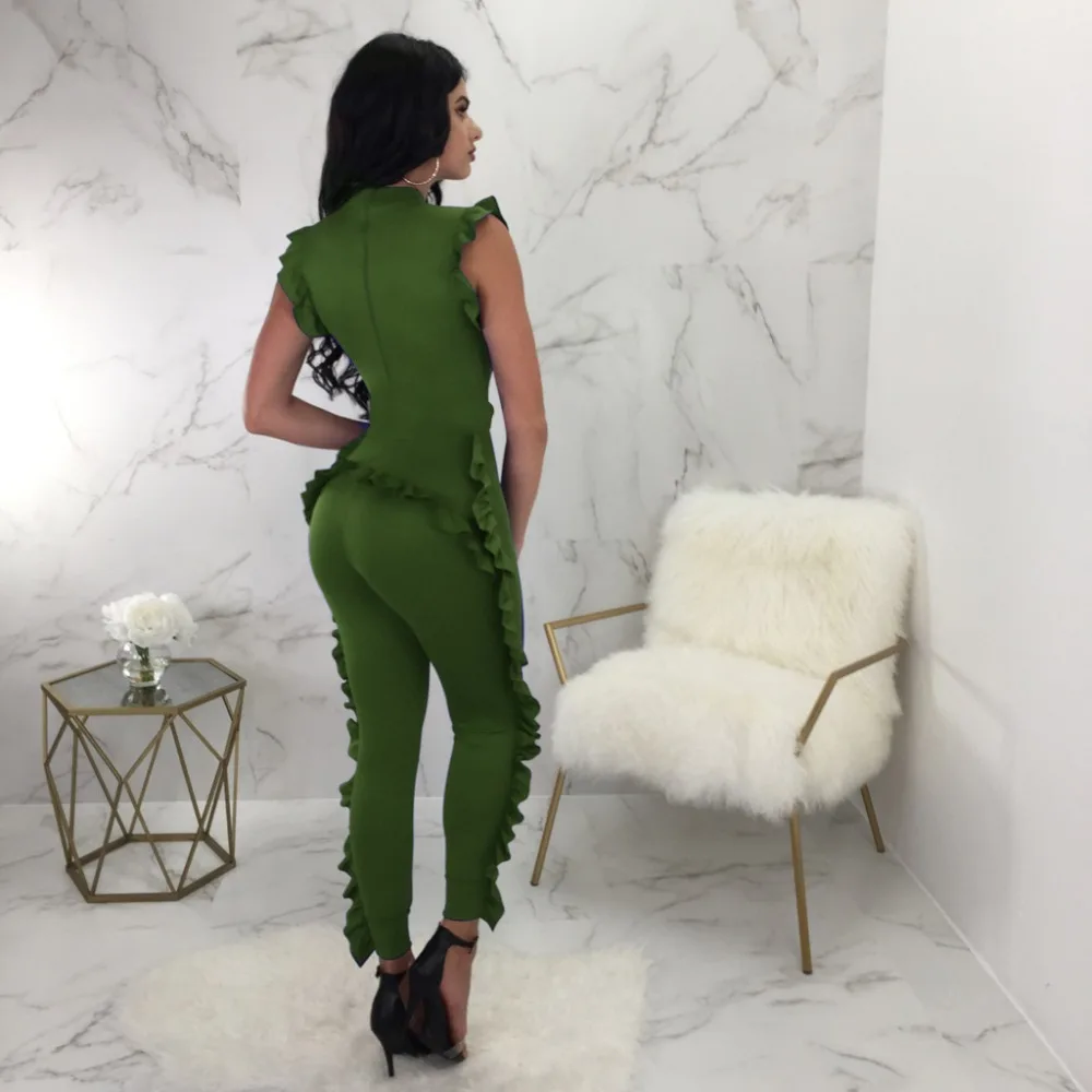

Summer Hot Outfits Sleeveless Women Ruffed Elegant One Piece Jumpsuits Women Bodysuits