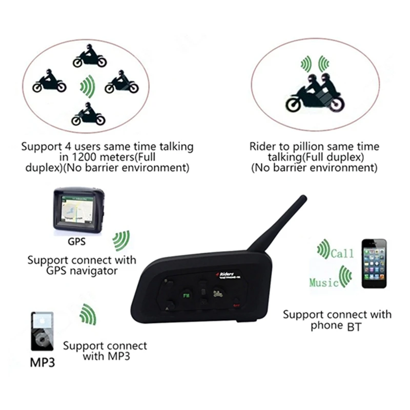 VNETPHONE V4 Motorcycle Walkie-Talkie 1200M Helmet Bluetooth Headset Speaker 4 Rider | Автомобили и мотоциклы