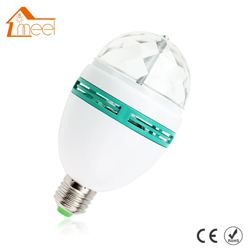 3Вт RGB LED мини фонарики для вечеринки Е27 вращающаяся лампа дискотеки светодиодные