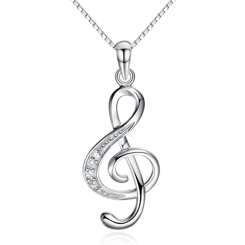 100% Silver 925 Wedding Pendant Necklace Music Note Cubic zirconia women's jewelry | Украшения и аксессуары