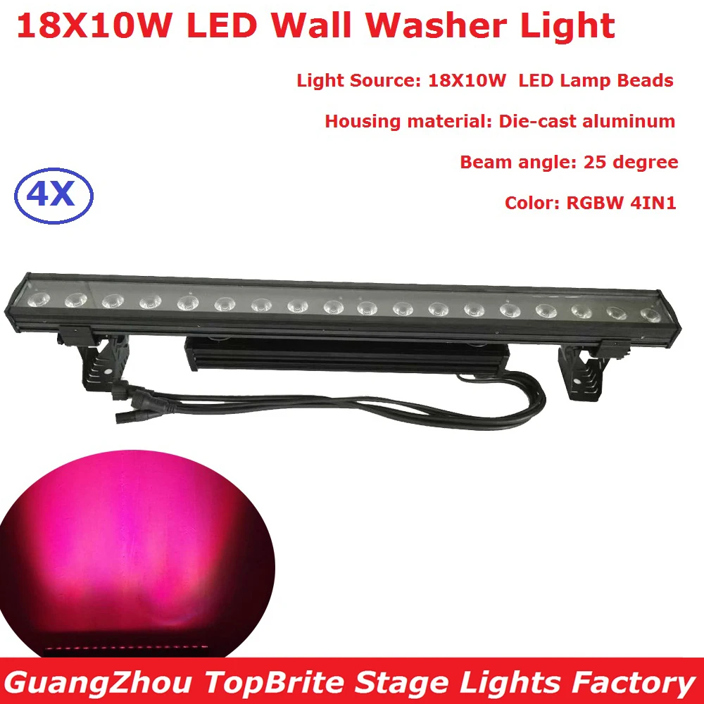 New Function 4Pcs/Lot 18X10W 4IN1 Outdoor Led Wall Washer Light RGBW Bar DMX Mode Stage 100-240V | Освещение