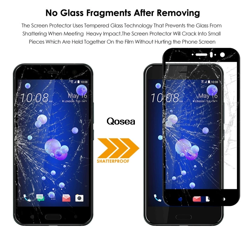 Qosea для HTC u11 закаленное Стекло Экран протектор 2.5D 9 H ультра тонкий гальванические