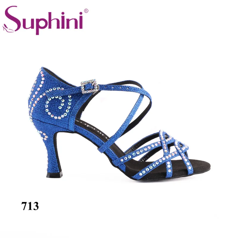 Blue 7.5cm heel Светильник, фиолетовые блестки, новинка, обувь для танго, бальных танцев, латинских танцев, сальсы, танцев для женщин - Цвет: Blue 7.5cm heel