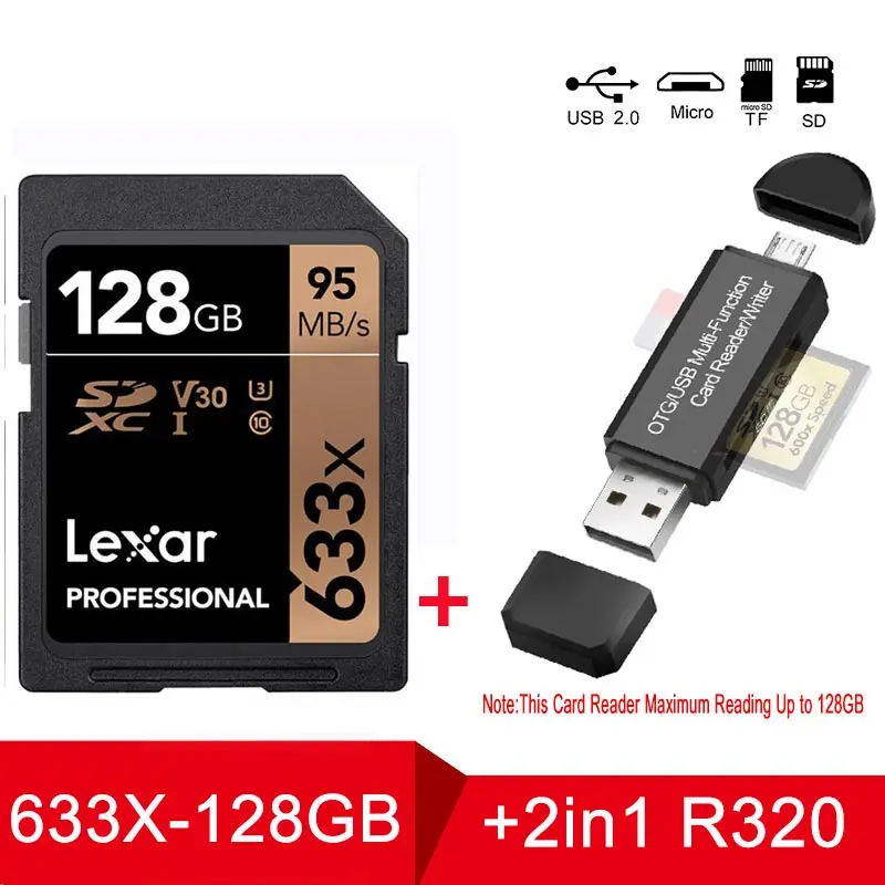 Рекламная Lexar профессиональная sd-карта 16 ГБ 32 ГБ 64 ГБ 128 ГБ 256G класс 10 U1/U3 V10/V30 SDHC/SDXC Прямая поставка - Емкость: SD633x-128G-R320