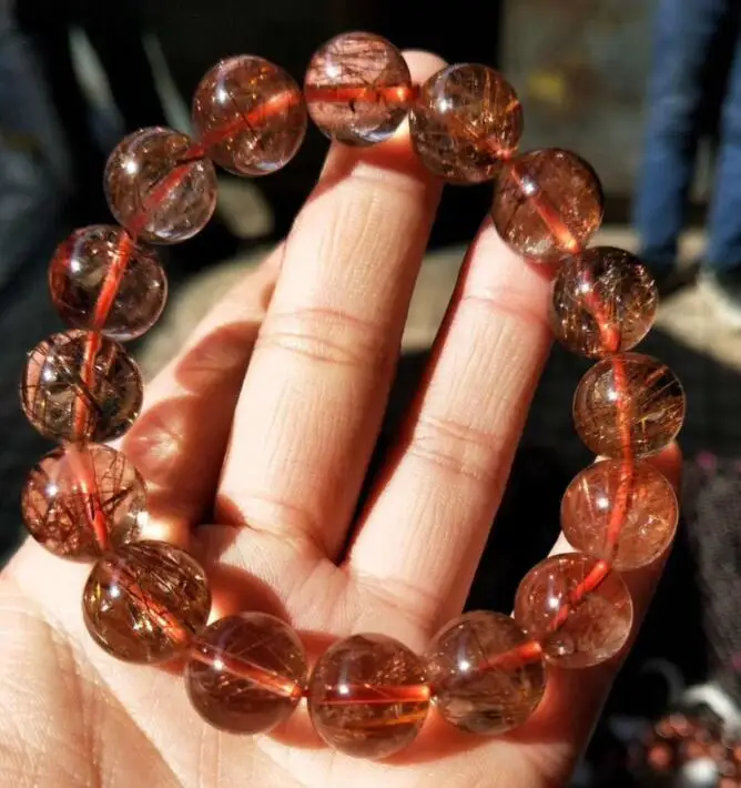 free shipping Noble jewelryset 13.5-13.8mm AAA Natural Quartz Rutilated Crystal stone Beads Bracelet 55g | Украшения и аксессуары