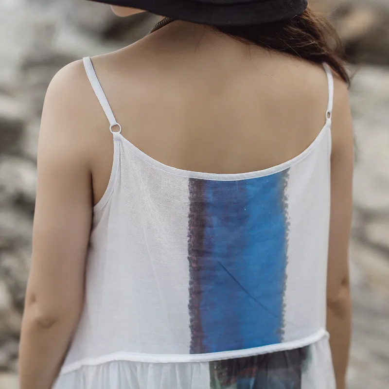 Johnature винтажное 2021 Новое свободное платье макси с принтом без рукавов летнее