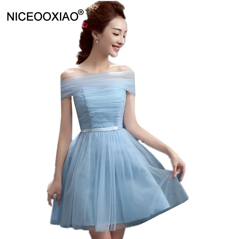 Niceooxiaowholesale голубой Короткие мини платье подружки невесты Милая сестры вечернее