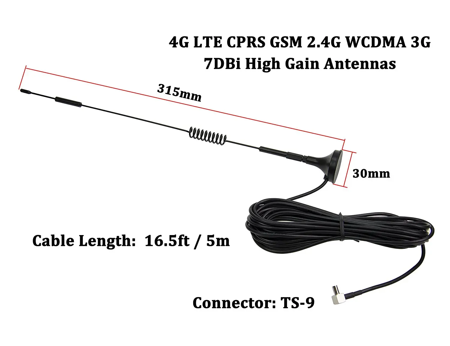 Eightwood TS9 7dBi Открытый 3G 4G LTE CPRS GSM 2 WCDMA Всенаправленная антенна с двойным винтом