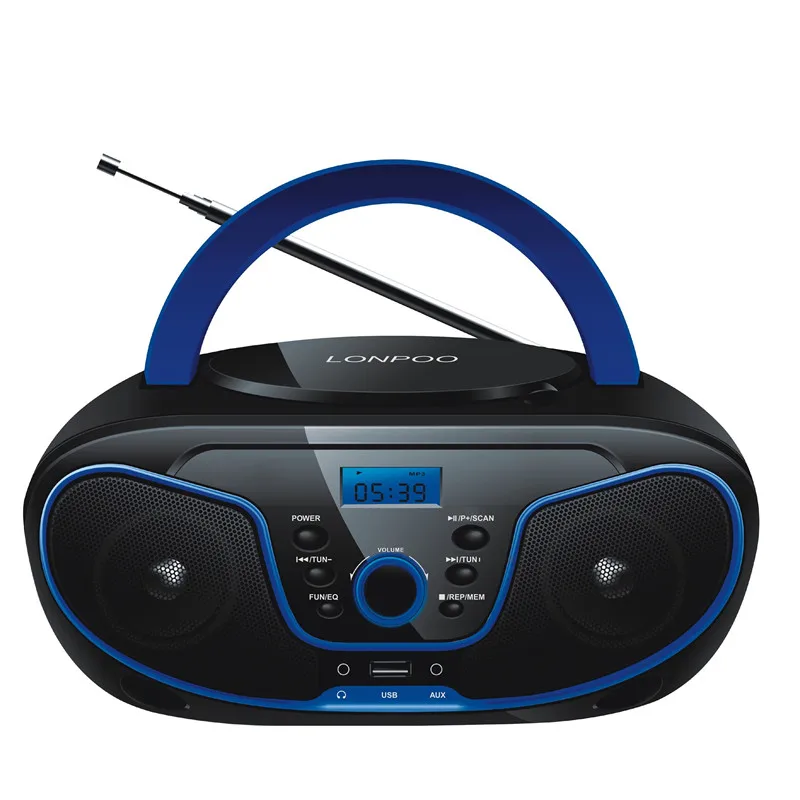 LONPOO CD Speaker Mini Portable CD Player Boombox Bluetooth Speaker MP3 USB FM Radio Wireless Earphone AUX Stereo Speaker