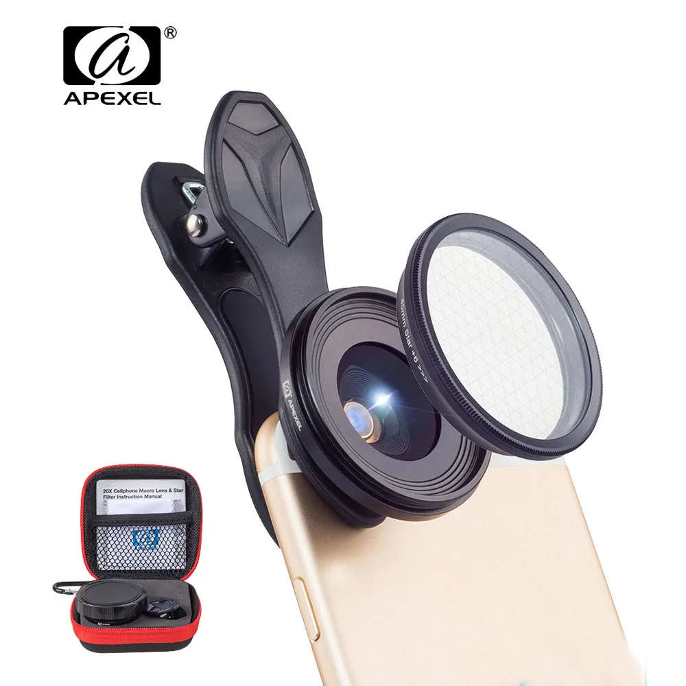 APEXEL 25mm Microscope Cellphone lens 2in1 Camera and 20X Macroens Optical Mobile Phone Lens With Star Fliter For Phones | Мобильные