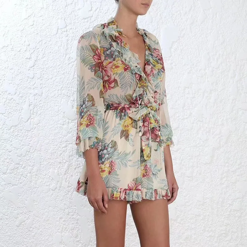 Женский купальный костюм с шортами летний Boho комбинезон цветочным принтом