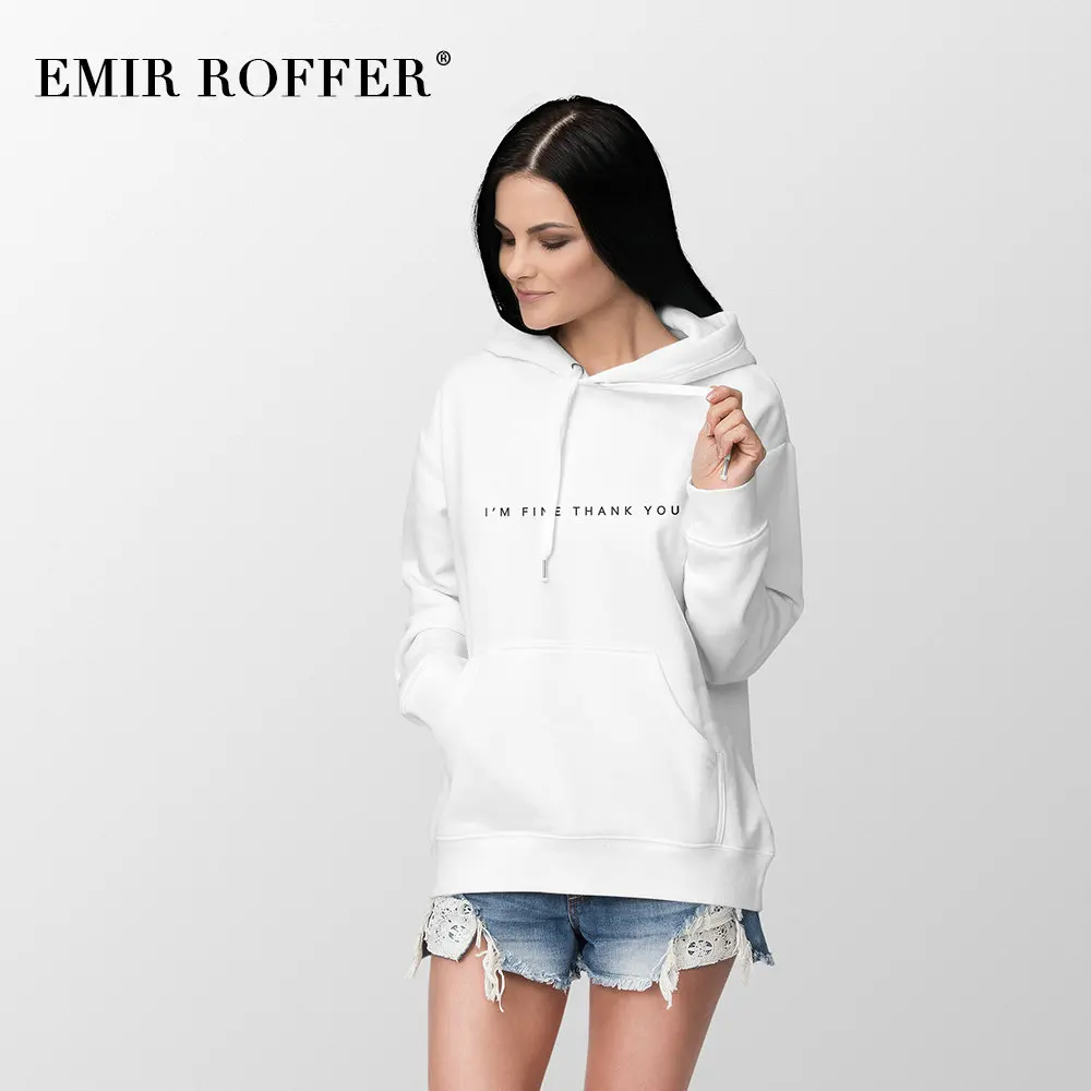 EMIR ROFFER I'M FINE THANK YOU белая толстовка женская зимняя теплая Милая уличная с принтом