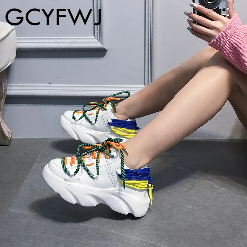 GCYFWJ/2019 г. женские новые стильные модные белые туфли на платформе цветные шнурки