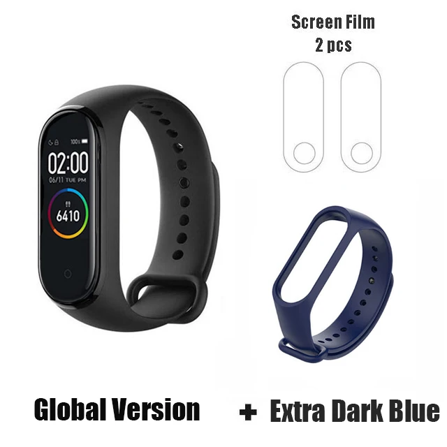 Xiaomi mi-браслет 4, новейший музыкальный смарт-браслет mi Band 4, фитнес-браслет с частотой сердечных сокращений 135 мА/ч, цветной экран, Bluetooth 5,0, банда4 - Цвет: GLo extra Dblue film