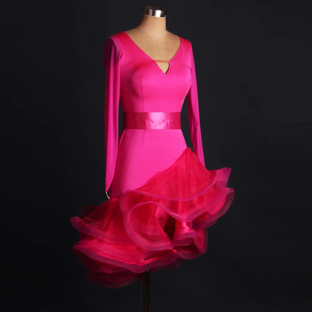 Женское платье для латиноамериканских танцев с V образным вырезом и поясом юбка