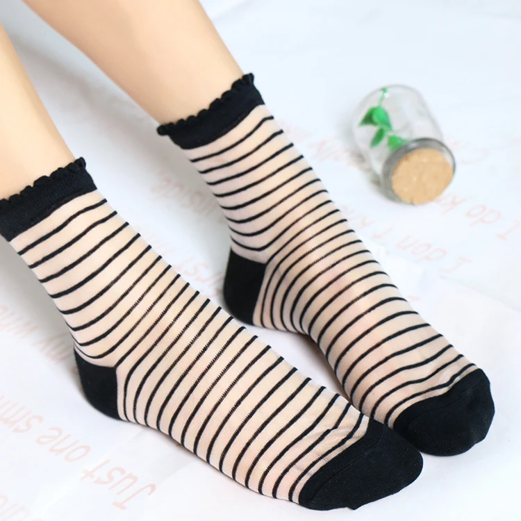 Распродажа 5 пар/лот носки с прозрачными стеклами в горизонтальную полоску для