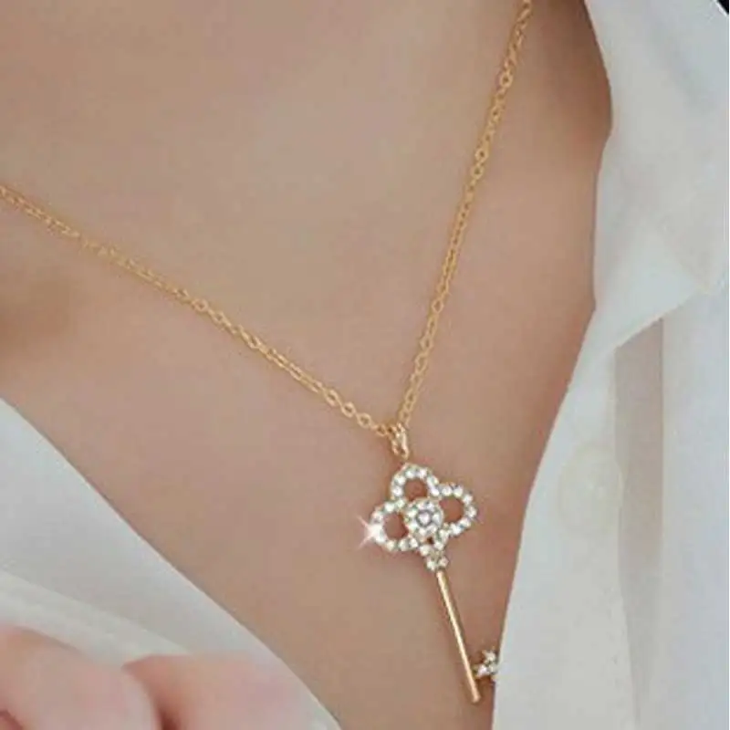 

Korean miss you Yun Eunhea short Hollow Key Necklace