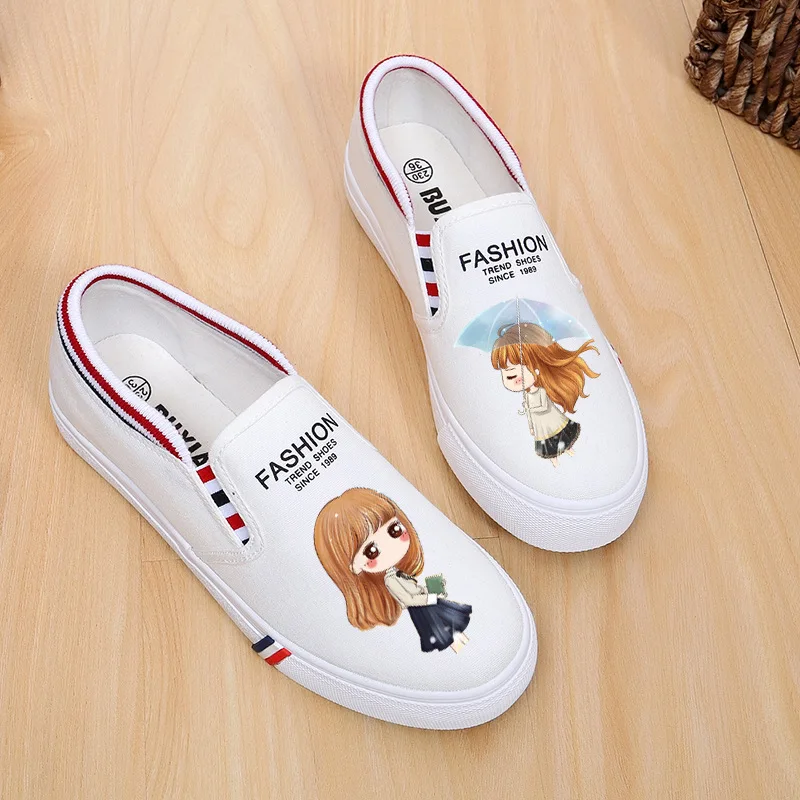 2019 г. весенне-летняя холщовая обувь с граффити героями мультфильмов без застежки