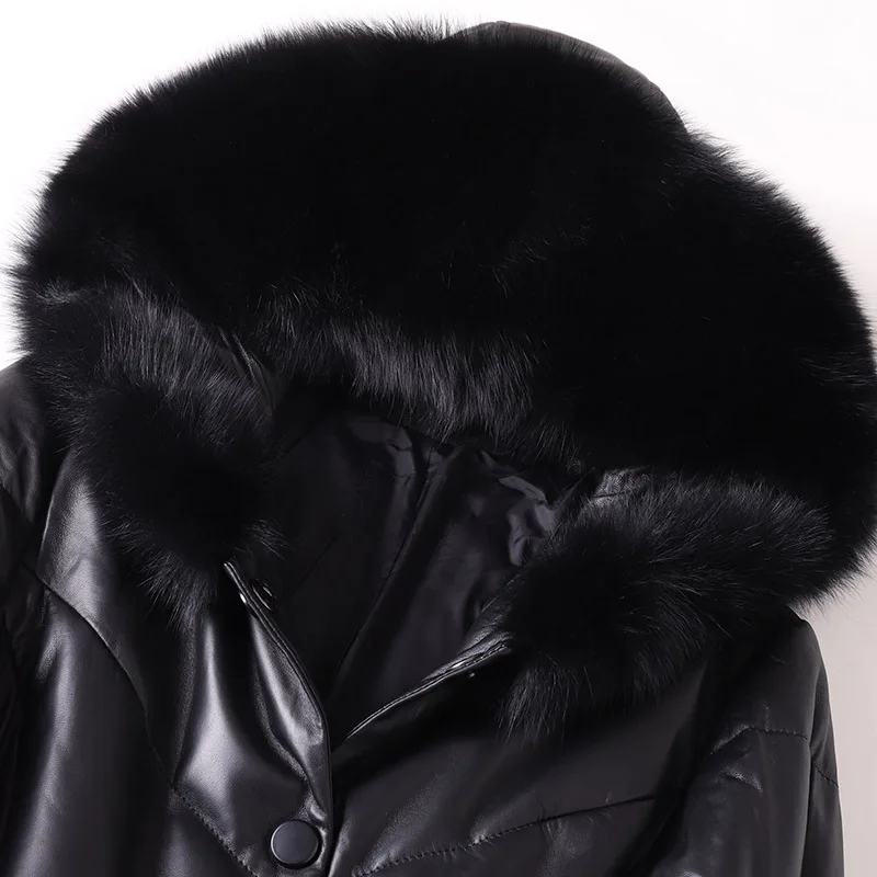 Натуральная кожаная куртка зимняя женская одежда 2021 Лисий мех воротник дубленка