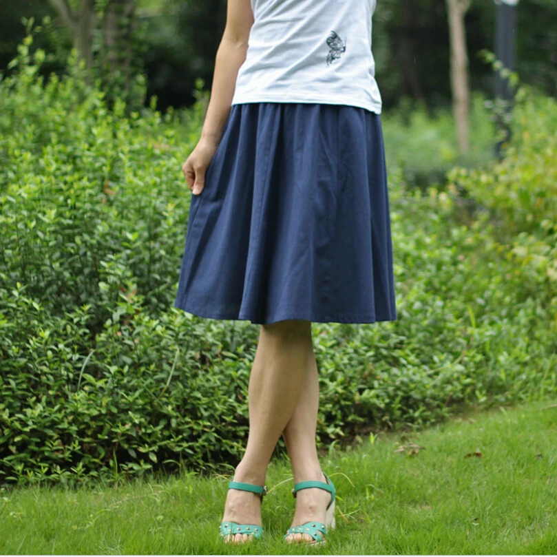 Юбка миди женская из хлопка и льна с эластичным поясом|linen skirt|skirt elastic waistfashion pleated