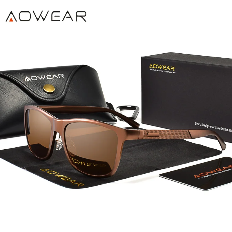 AOWEAR Роскошные качественные солнцезащитные очки мужские Поляризованные алюминиевые ретро солнцезащитные очки мужские очки поляроидные квадратные очки Lunette De Soleil