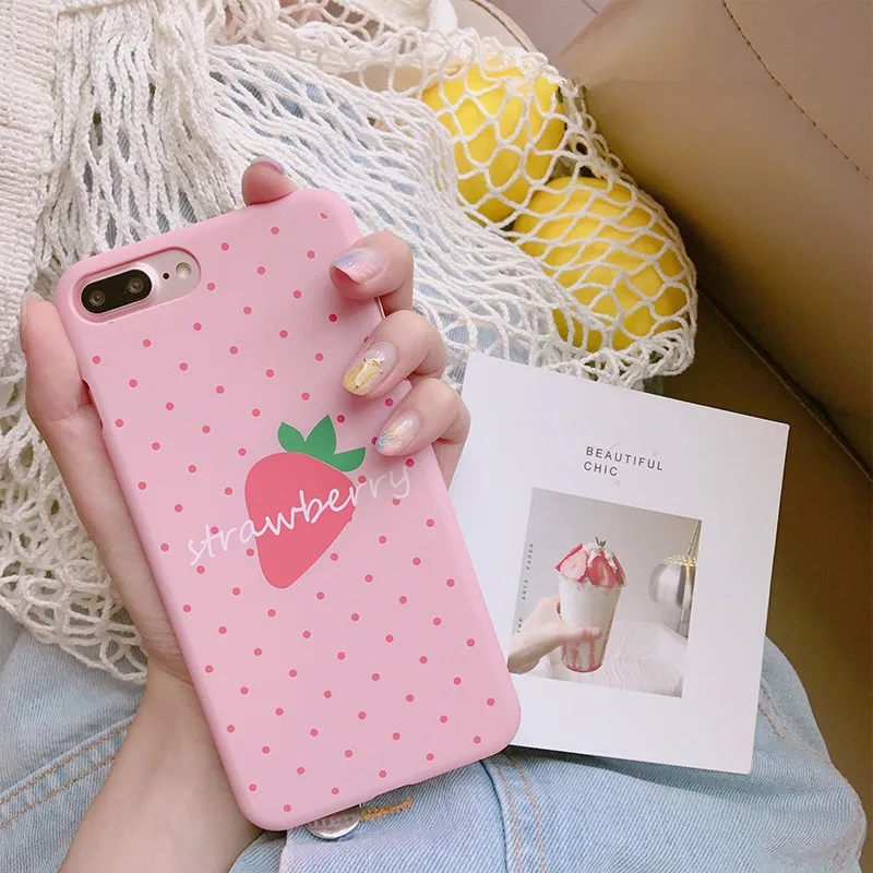 Милый чехол для телефона в горошек iPhone 6 6s Plus с милыми фруктовыми клубничками