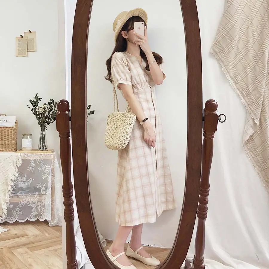 Большие размеры; летнее платье для девочек; Boho вечерние женские винтажные платья; клетчатый кардиган с пуговицами; женские платья с коротким рукавом; длинное платье; Vestido