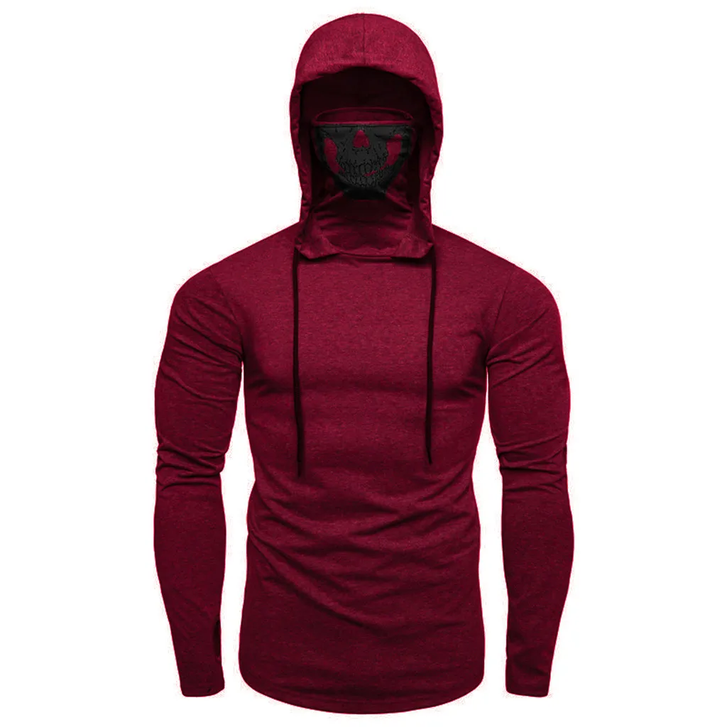 Womail Fashion Мужские лсення толстовка с капюшоном маска черепа Однотонная одежда пуловер с капюшоном и длинными рукавами Толстовка Топы Топмэн Толстовка