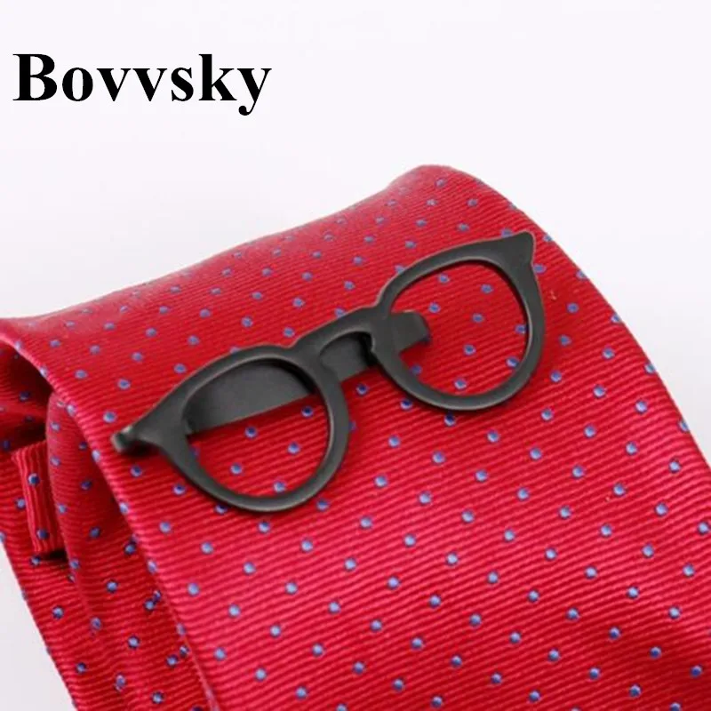 Мужской металлический зажим для галстука Bovvsky Золотистая заколка красная оправа