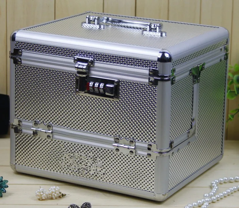 Красные/Серебристые профессиональные косметички водонепроницаемый чемодан для