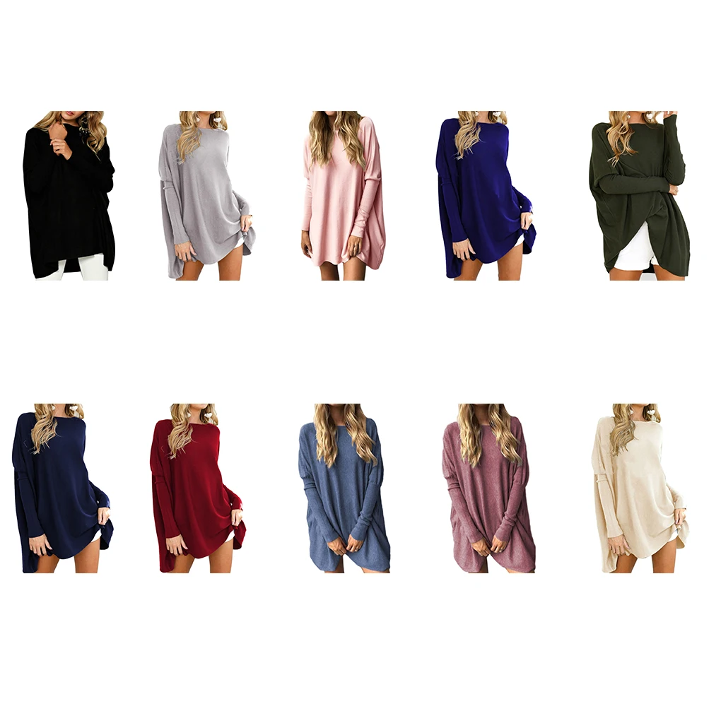 Temperament Women Pure Color Long Sleeve Round Neck Shirt Pullovers Casual Loose Top Basic Clothes |