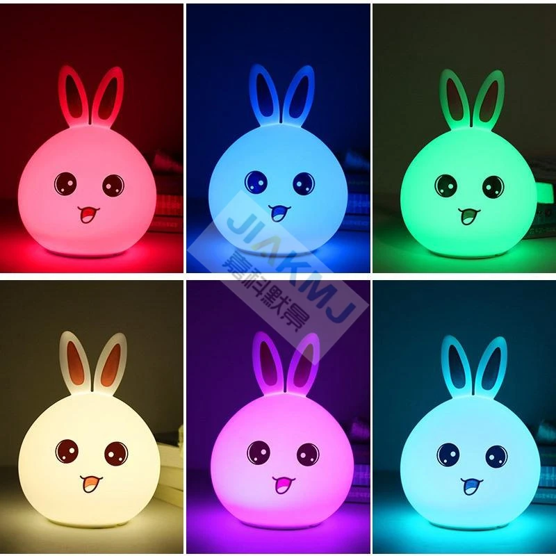 Милый кролик LED RGB Ночник светильник USB Перезаряжаемый Pat сенсор детская