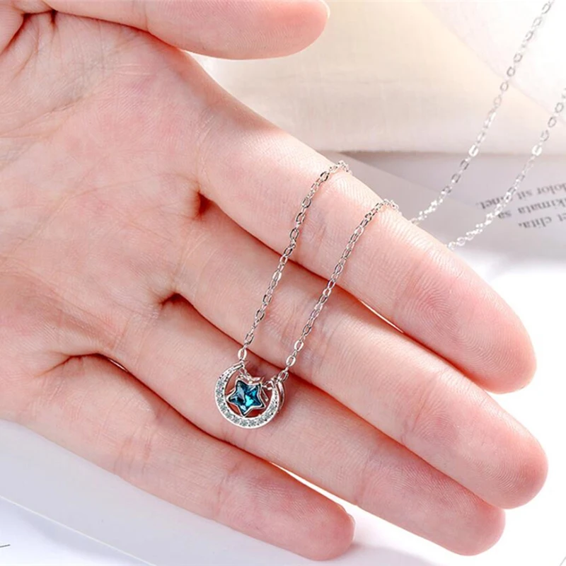 

Pentagram Blue Moon Pendant Necklaces Five-Pointed Star Necklace pendant Blue Moon Symbol Jewelry Moon dome necklace