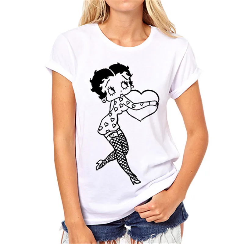 Betty Boop личность с принтом женская футболка повседневная забавная для Леди Белая