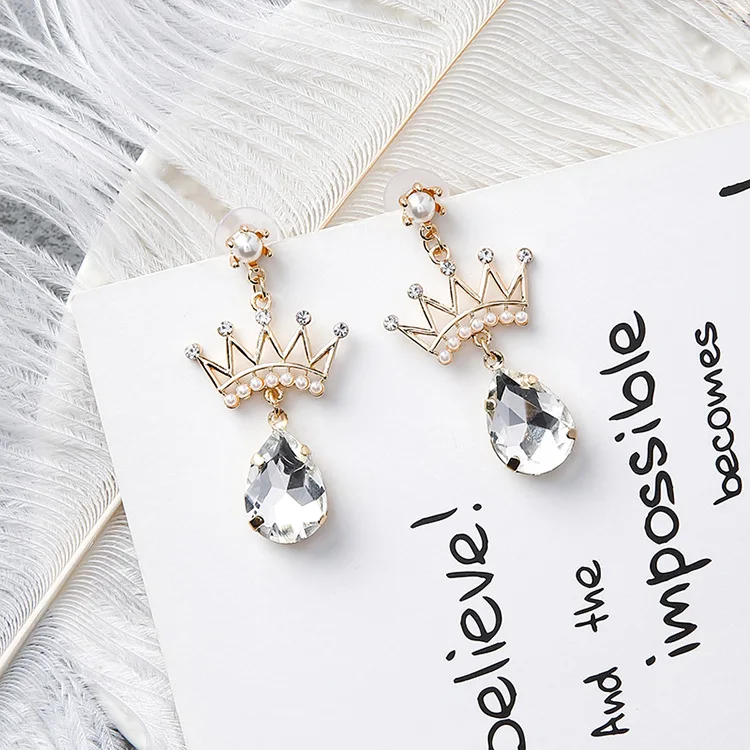 MENGJIQIAO Romantic Crystal Crown Love Heart Dangle Earrings Women Fashion Accessories Rhinestone Pendientes Lovely Gift | Украшения и