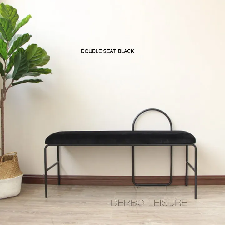 Double Seat Black Современная мода Лофт Дизайн Металл velutum бархатная ткань мягкий чехол низкая обувь изменение обеденный счетчик стул 1 шт - Цвет: Double Seat Black