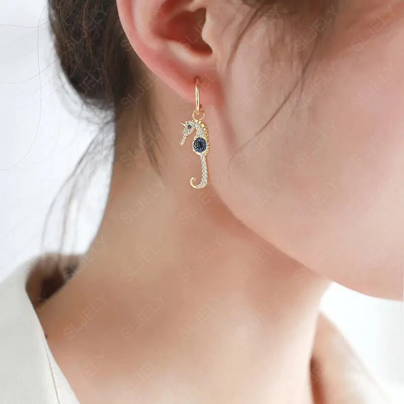 Серьги женские из серебра 925 пробы с фианитом золотистого цвета|Серьги-подвески| |