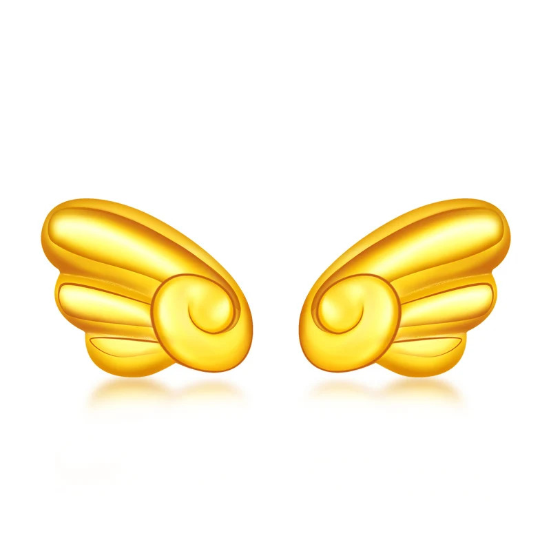 

Pure 999 gold 24K Yellow gold Stud Earrings Lady's Wing Earrings 1.25g