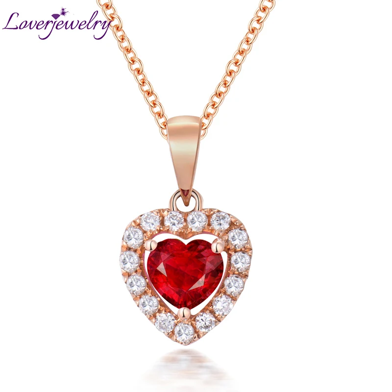 

LOVERJEWELRY Young Girl Pendants Solid 18Kt Rose Gold Diamonds Promised Wedding Red Gemstone Ruby Pendant Jewelry for Women Gift