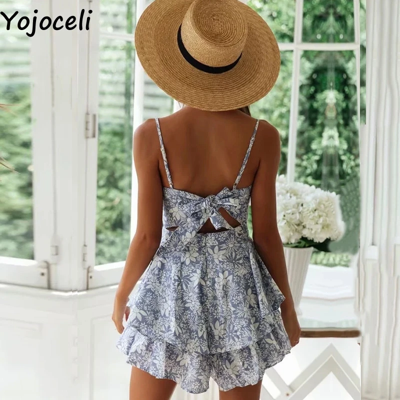 Yojoceli, сексуальный комбинезон с бантом и рюшами, элегантные вечерние комбинезоны на бретельках, летний повседневный комбинезон