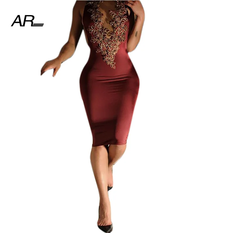 AR пикантные обтягивающие Платья для женщин летние Для спинки Холтер Вышивка